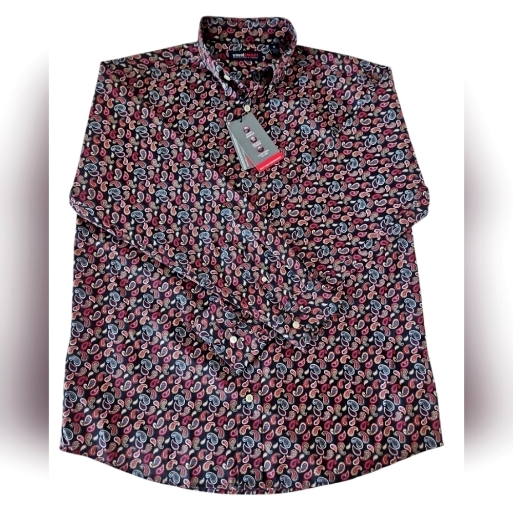 ROUNDTREE & YORKE MENS PAISLEY SHIRT SZ M BLACK RED